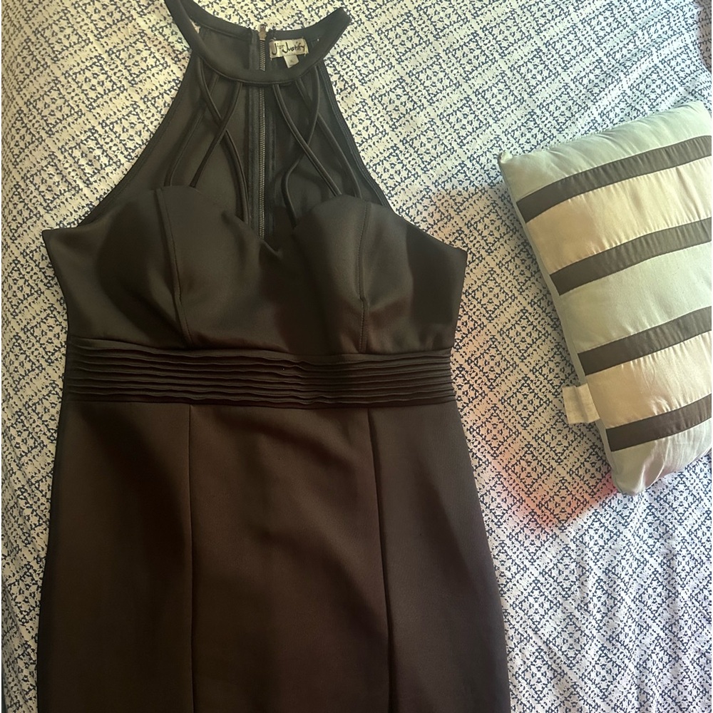 Black dress; thin straps, up to your knees